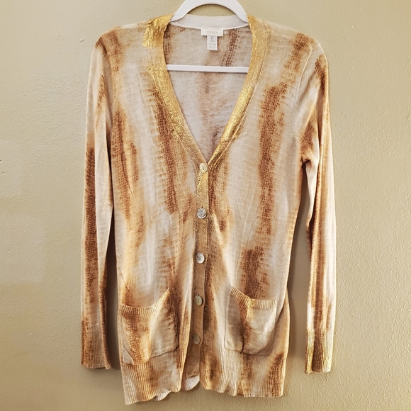 Chico's Sweaters - Chicos Beige Gold Long Sleeve Button Up Cardigan S